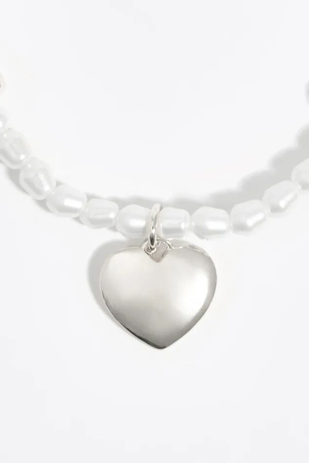 Silver Hearts And Pearls Elasticated Bracelet Silver Women Bimba Y Lola Jewelry