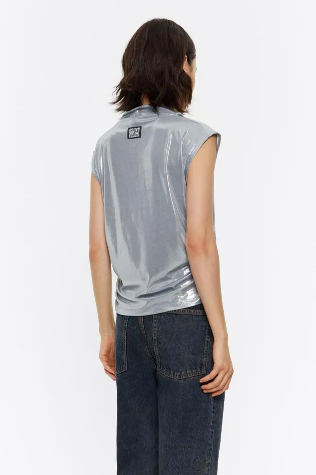Silver Metallic Ruched Top Light Silver Women Bimba Y Lola TShirts Silver Metallic Ruched Top Light Silver Women Bimba Y Lola TShirts