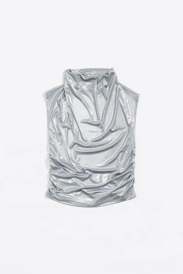 Silver Metallic Ruched Top Light Silver Women Bimba Y Lola TShirts Silver Metallic Ruched Top Light Silver Women Bimba Y Lola TShirts