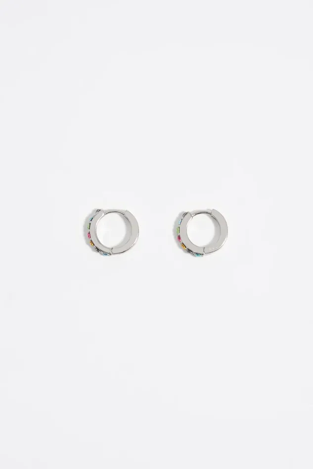 Silver Mini Hoop Earrings With Multicolored Crystals Silver Women Bimba Y Lola Jewelry