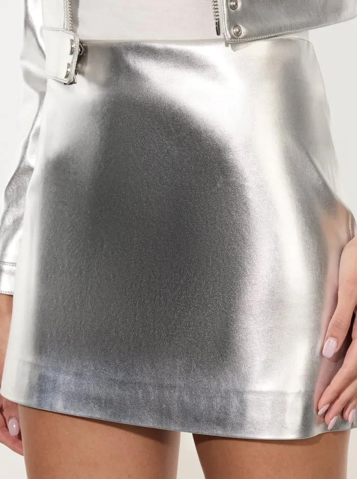 Skirts Women Alice Olivia Elana Vegan Mini Skirt Silver