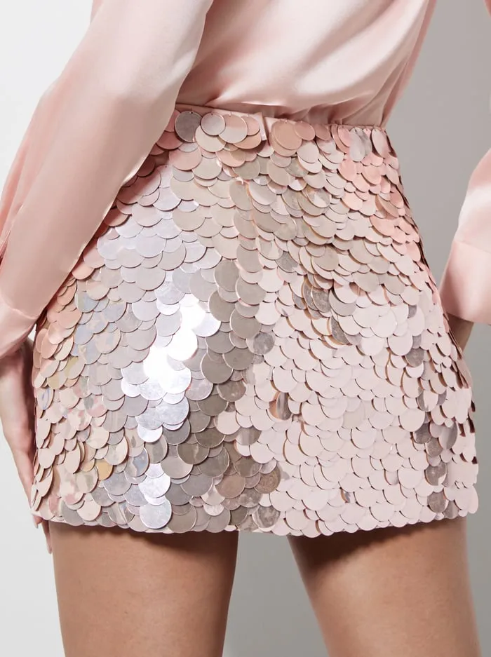 Skirts Women Alice Olivia Rubi Paillette Micro Skirt Pearl Blush
