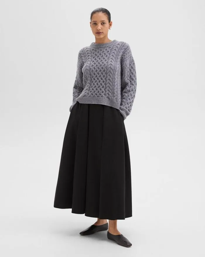 Skirts Women Theory Pleated Midi Skirt In Double Weave Black