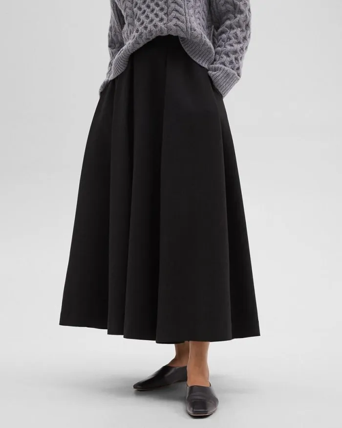 Skirts Women Theory Pleated Midi Skirt In Double Weave Black Skirts Women Theory Pleated Midi Skirt In Double Weave Black