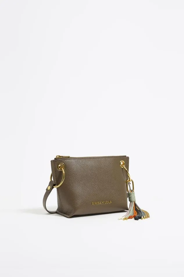 Small Dark Taupe Leather Trapezium Bag Dark Taupe Women Bimba Y Lola Crossbody Bags