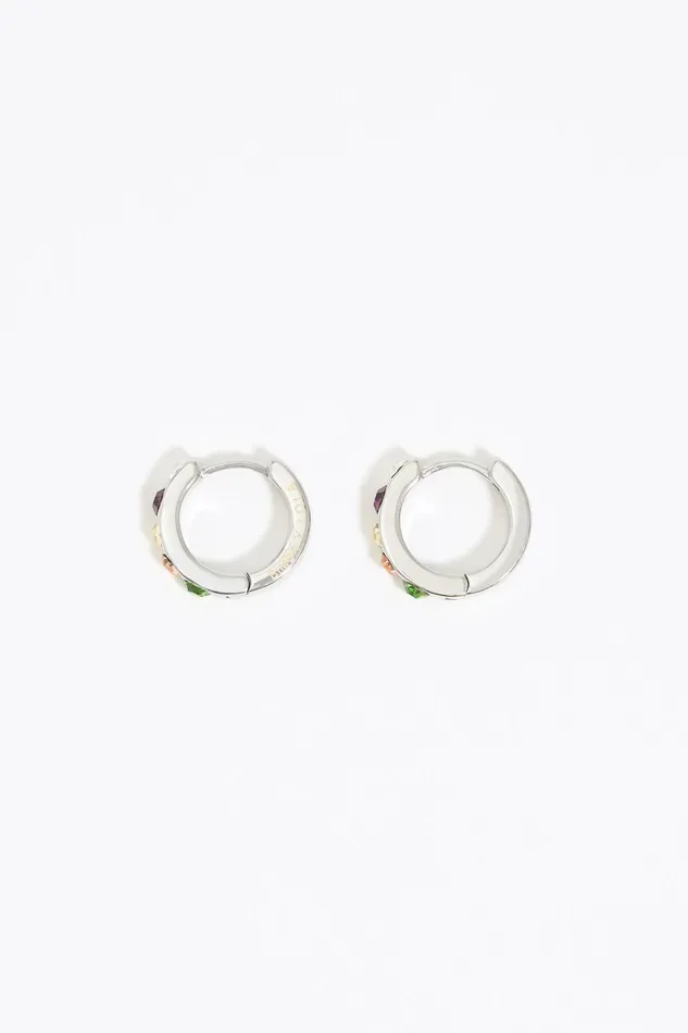 Small Silver Hoop Earrings With Multicolor Crystals Silver Women Bimba Y Lola Jewelry