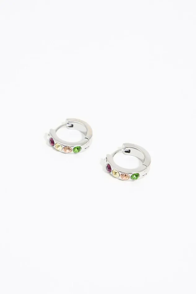 Small Silver Hoop Earrings With Multicolor Crystals Silver Women Bimba Y Lola Jewelry Small Silver Hoop Earrings With Multicolor Crystals Silver Women Bimba Y Lola Jewelry