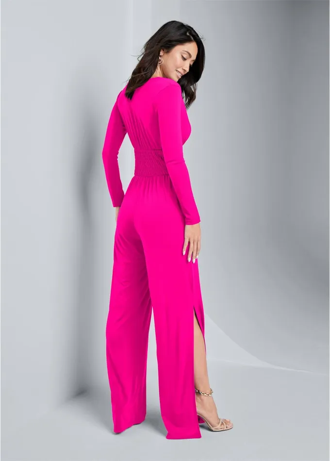 SMOCKED WAIST JUMPSUIT Pink Women VENUS Occasion Jumpsuits and Rompers