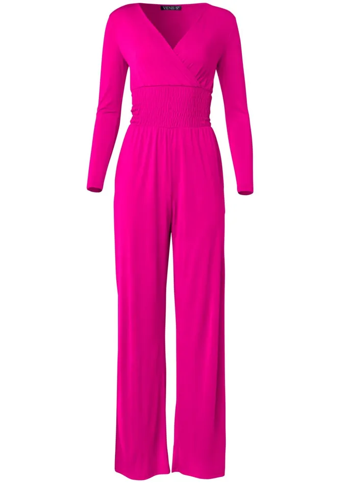 SMOCKED WAIST JUMPSUIT Pink Women VENUS Occasion Jumpsuits and Rompers