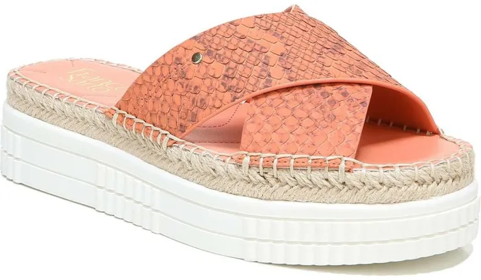 Sport Sandals Women Franco Sarto Franco Barb Platform Slide Sandal Vivid Coral Leather