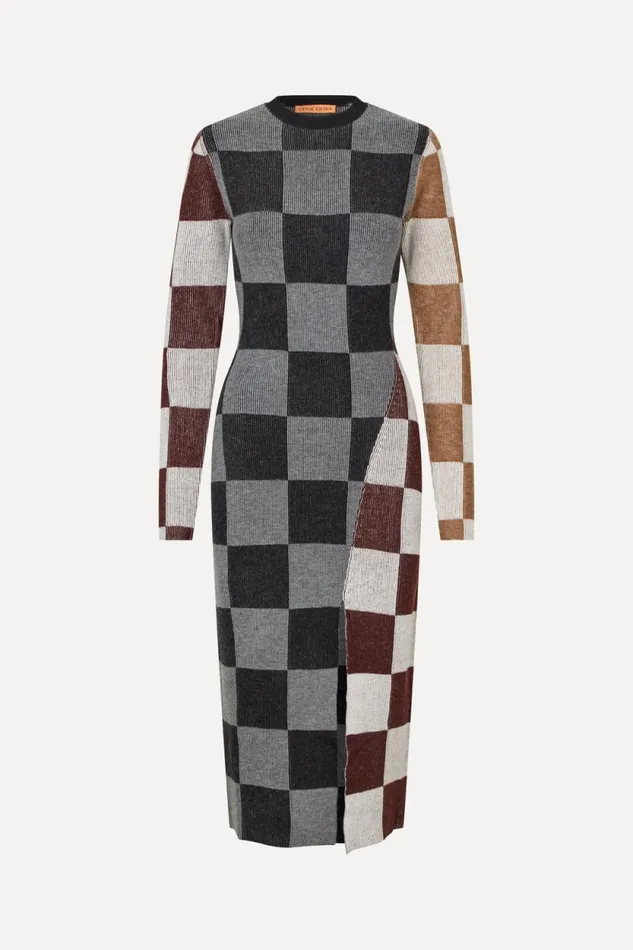 Stine Goya Knitwear Midi Fitted Dress 8211 Chocolate Combo 8211 Women
