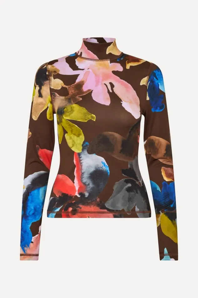 Stine Goya Tops and Shirts Elastic High Neck Collared Top 8211 Aquarelle Garden 8211 Women Stine Goya Tops and Shirts Elastic High Neck Collared Top 8211 Aquarelle Garden 8211 Women