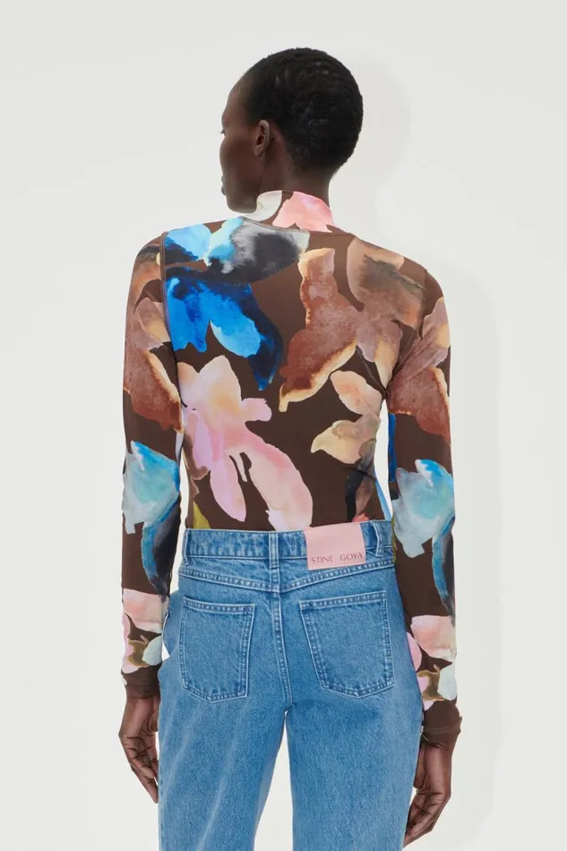 Stine Goya Tops and Shirts Elastic High Neck Collared Top 8211 Aquarelle Garden 8211 Women