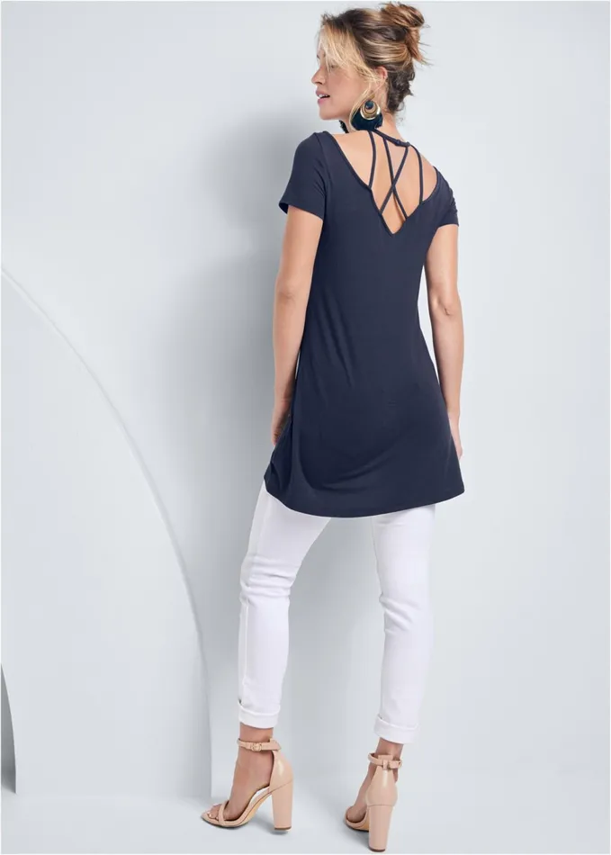 STRAPPY DETAIL TOP Navy Women VENUS Short Sleeve Tops