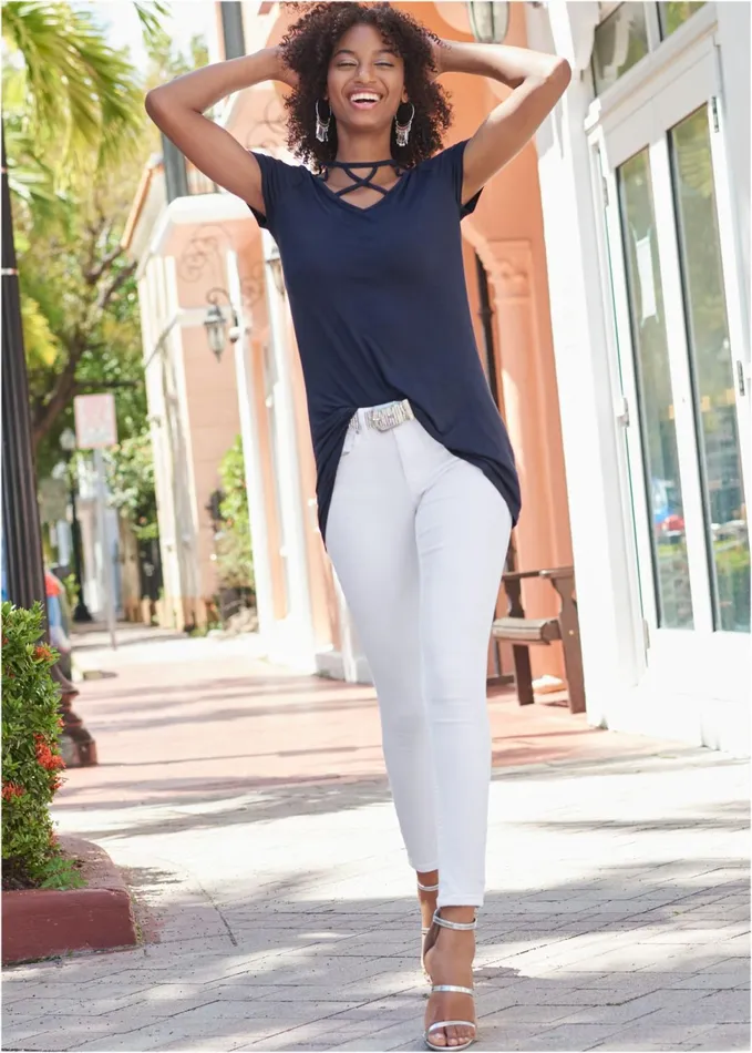 STRAPPY DETAIL TOP Navy Women VENUS Short Sleeve Tops