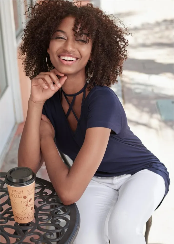 STRAPPY DETAIL TOP Navy Women VENUS Short Sleeve Tops