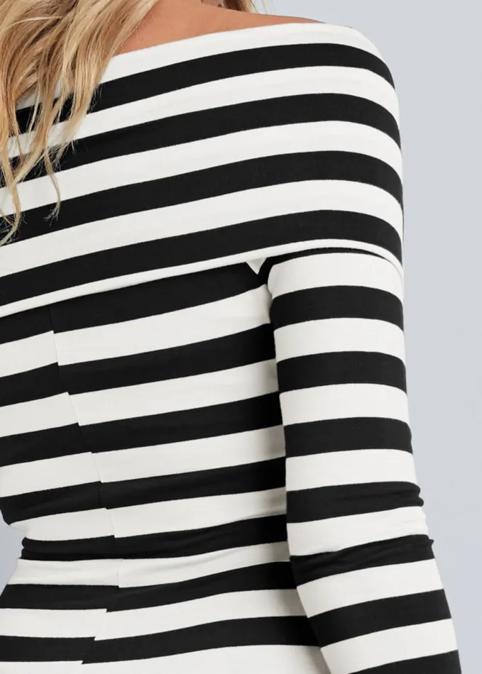 Stripe OfftheShoulder Top Black and White Women VENUS Casual Tops