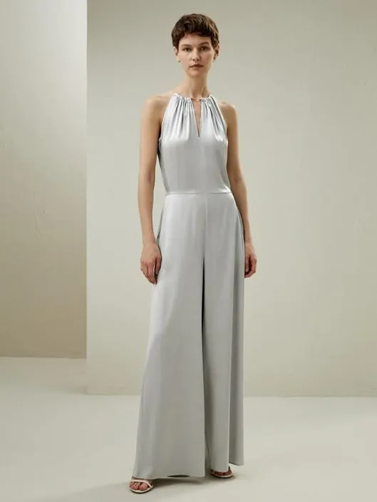 Stylish Silk Halter Neck Wide Leg Jumpsuit Women Jumpsuits Lilysilk Dresses