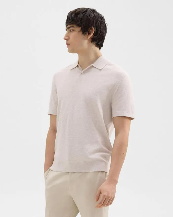 Sweaters Cardigans Men Theory Goris Polo Shirt In Piqu Light Bilen Melange Ivory Sweaters Cardigans Men Theory Goris Polo Shirt In Piqu Light Bilen Melange Ivory