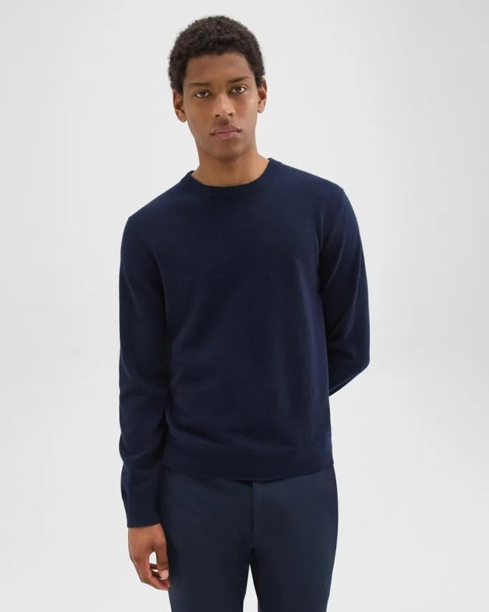 Sweaters Cardigans Men Theory Hilles Crewneck Sweater In Cashmere Baltic
