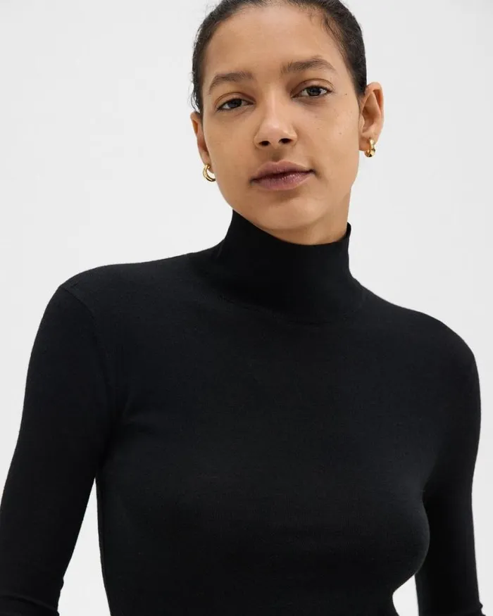 Sweaters Cardigans Women Theory Turtleneck Sweater In Regal Wool Black