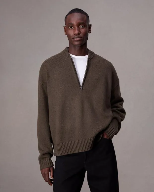 Sweaters Men Rag and Bone Clarkson HalfZip Sweater Slate Brown