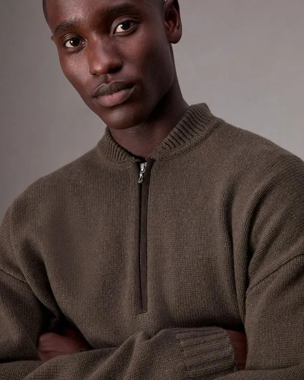 Sweaters Men Rag and Bone Clarkson HalfZip Sweater Slate Brown