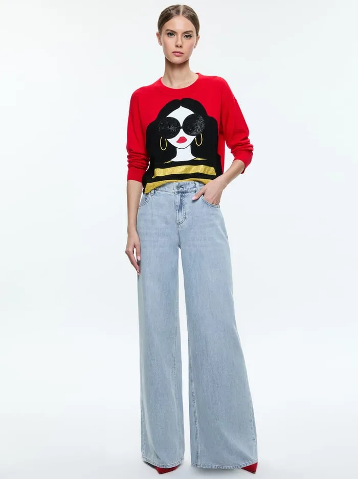 Sweaters Women Alice Olivia Staceface Pullover Bright Ruby Multi