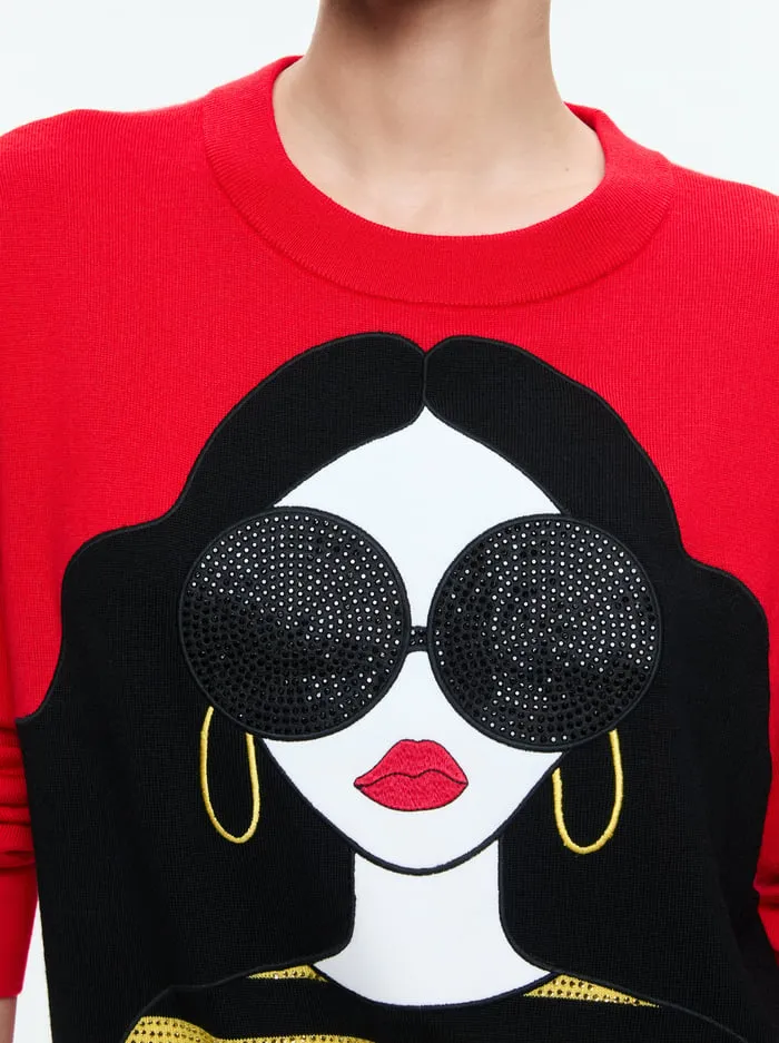 Sweaters Women Alice Olivia Staceface Pullover Bright Ruby Multi