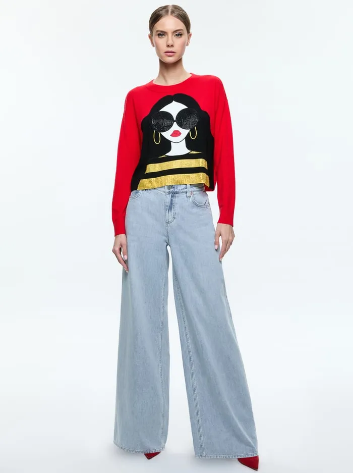 Sweaters Women Alice Olivia Staceface Pullover Bright Ruby Multi