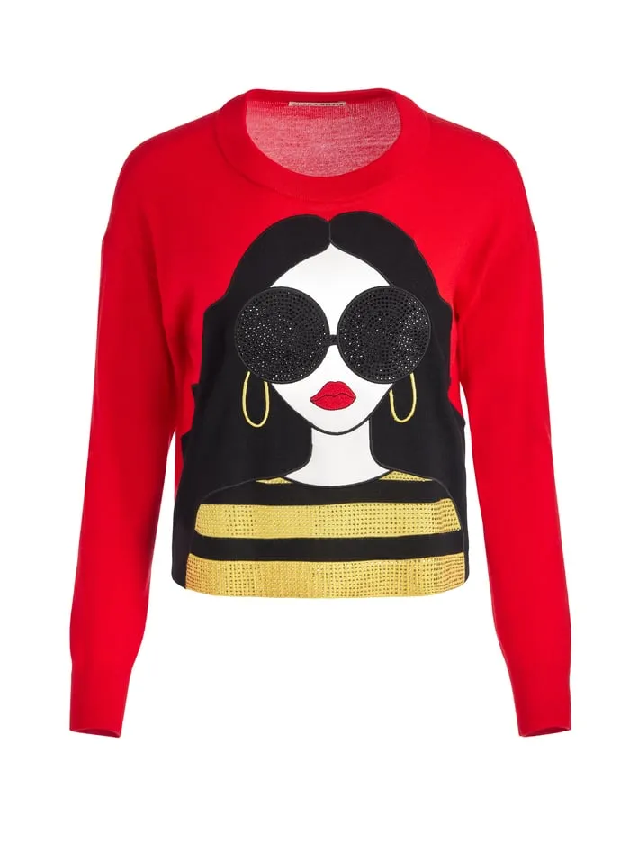 Sweaters Women Alice Olivia Staceface Pullover Bright Ruby Multi