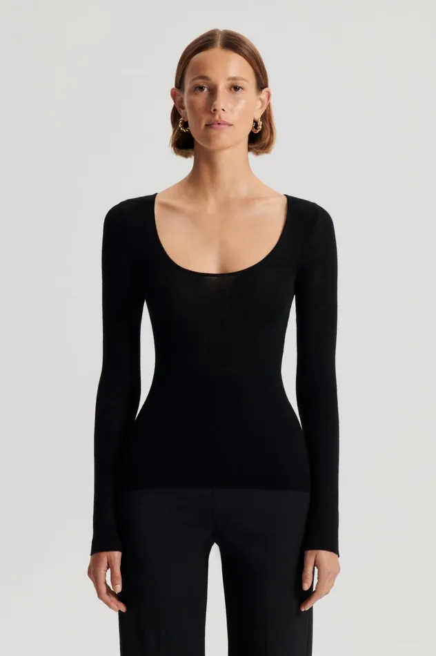 Sweaters Women Scanlan Theodore BABYWOOL SCOOP NECK Black All Sweaters Women Scanlan Theodore BABYWOOL SCOOP NECK Black All