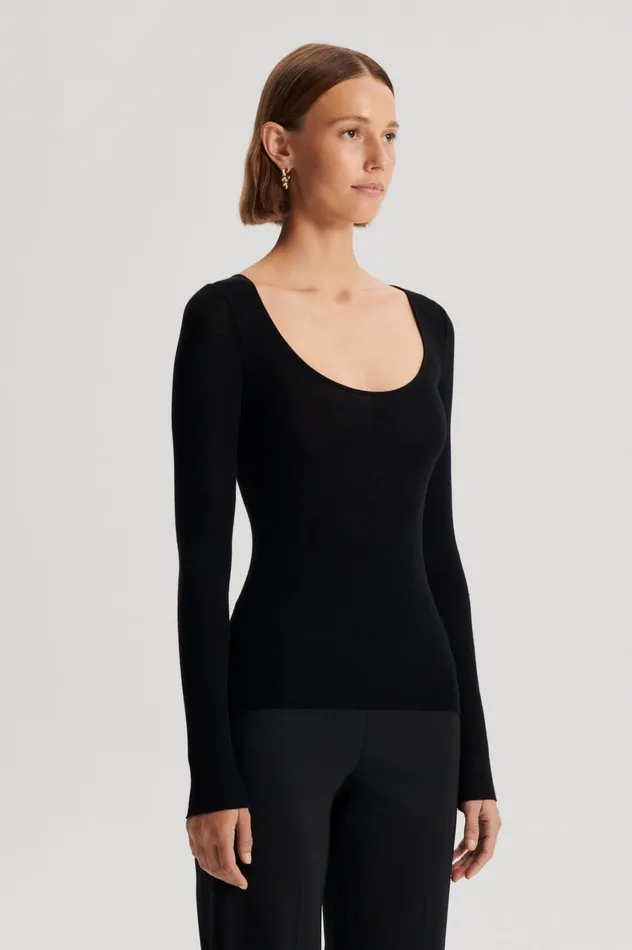 Sweaters Women Scanlan Theodore BABYWOOL SCOOP NECK Black All Sweaters Women Scanlan Theodore BABYWOOL SCOOP NECK Black All