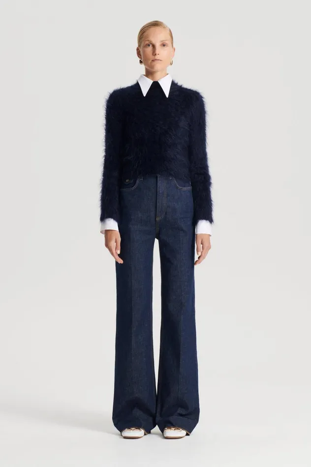 Sweaters Women Scanlan Theodore BRUSHED MOHAIR SLIM SWEATER Navy