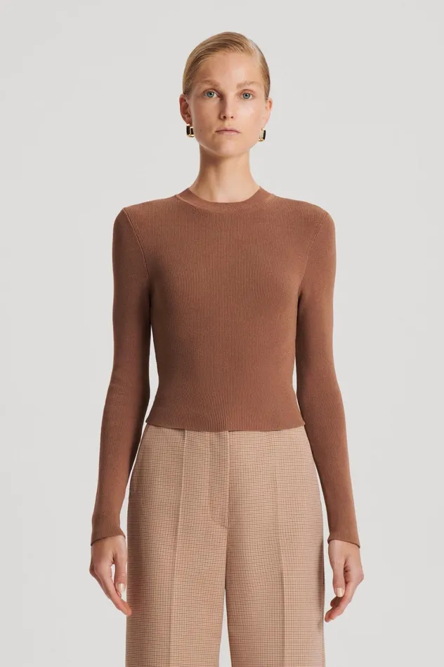 Sweaters Women Scanlan Theodore CREPE KNIT CREW NECK SWEATER Spice Sweaters Women Scanlan Theodore CREPE KNIT CREW NECK SWEATER Spice