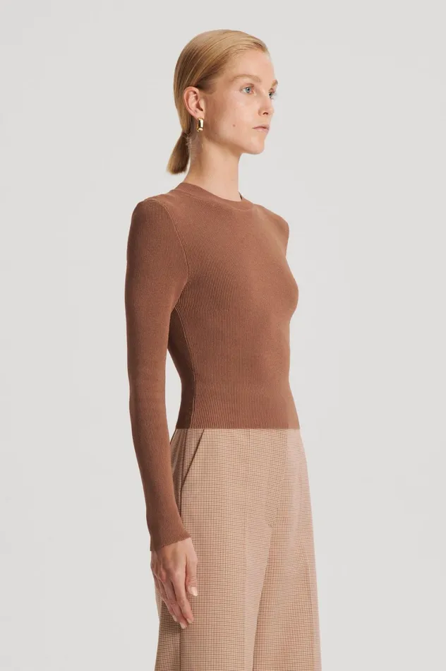 Sweaters Women Scanlan Theodore CREPE KNIT CREW NECK SWEATER Spice Sweaters Women Scanlan Theodore CREPE KNIT CREW NECK SWEATER Spice