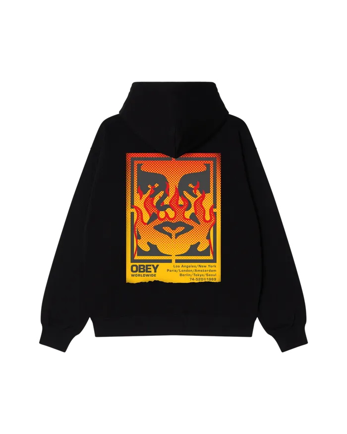 SWEATSHIRTS OBEY Clothing Men OBEY ICON STENCIL FLAME PULLOVER Black