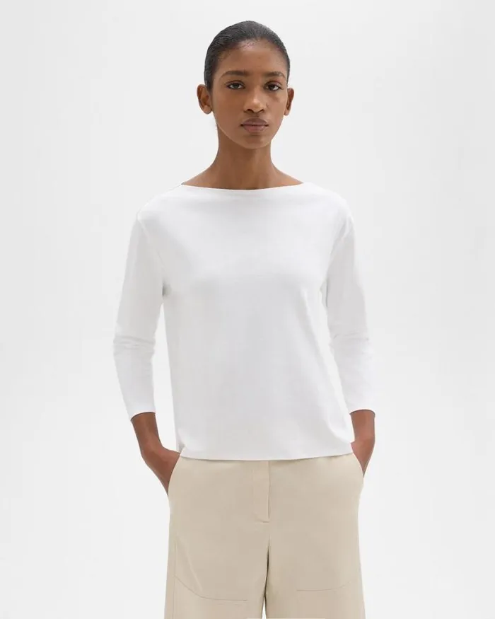 TShirts Tank Tops Women Theory Boat Neck Tee In Cotton Jersey White