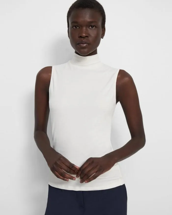 TShirts Tank Tops Women Theory Sleeveless Turtleneck Sweater In Ribbed Viscose Ivory TShirts Tank Tops Women Theory Sleeveless Turtleneck Sweater In Ribbed Viscose Ivory
