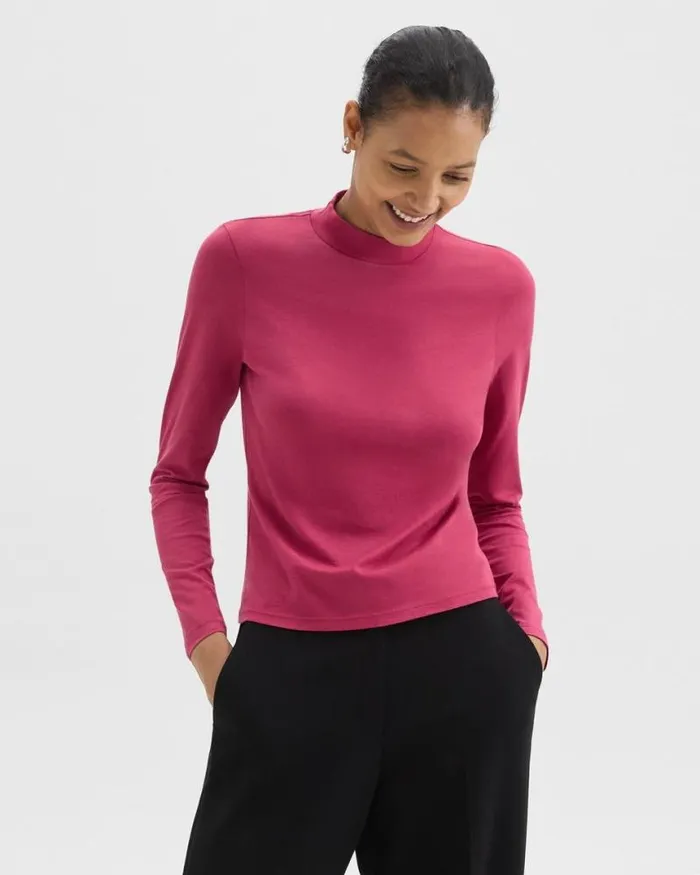 TShirts Tank Tops Women Theory Tiny Mock Neck Tee In Organic Cotton Deep Rose TShirts Tank Tops Women Theory Tiny Mock Neck Tee In Organic Cotton Deep Rose