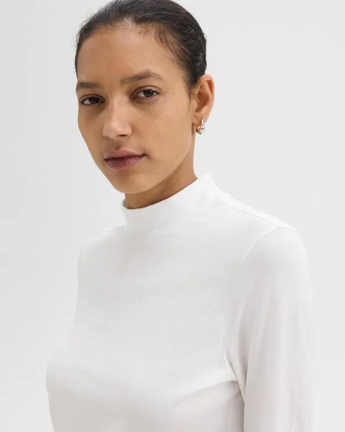 TShirts Tank Tops Women Theory Tiny Mock Neck Tee In Organic Cotton White
