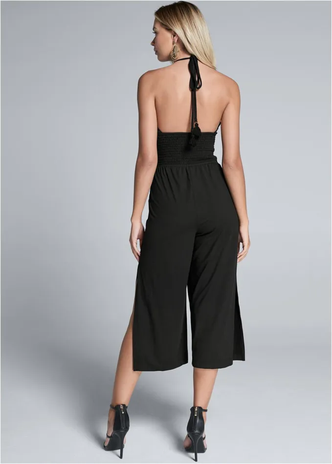 TASSEL HALTER JUMPSUIT Black Women VENUS Casual Jumpsuits and Rompers