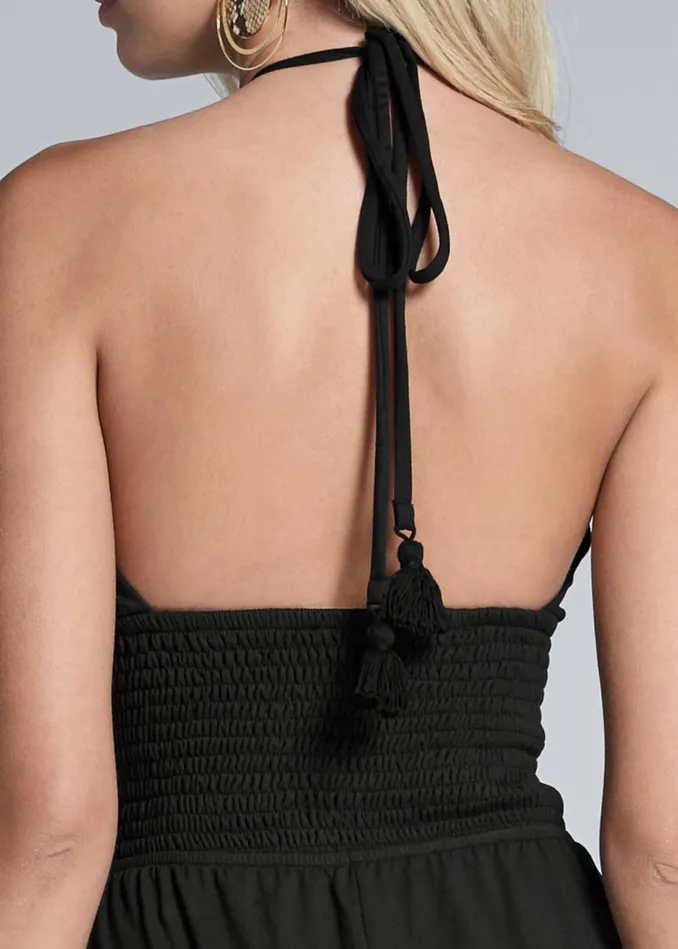 TASSEL HALTER JUMPSUIT Black Women VENUS Casual Jumpsuits and Rompers
