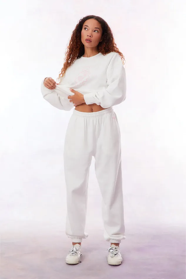 Tees and Fleece Women LoveShackFancy Malone Tennis Logo Sweatpant White
