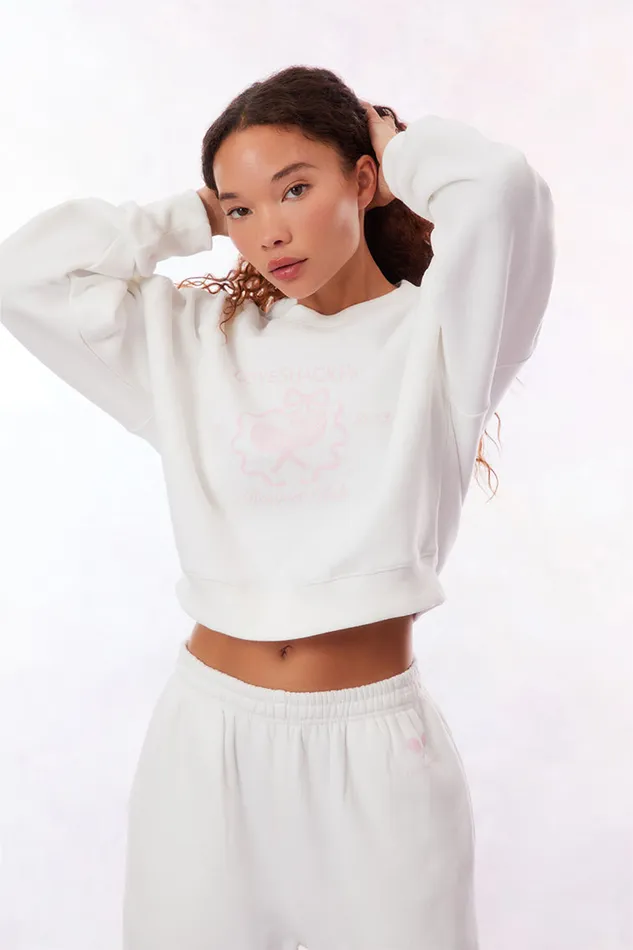 Tees and Fleece Women LoveShackFancy Malone Tennis Logo Sweatpant White