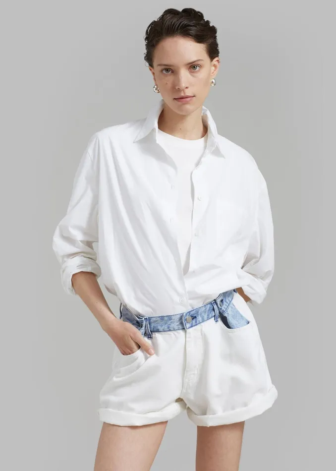 The Frankie Shop Bottoms Hayla Contrast Denim Shorts 8211 Off WhiteBlue 8211 Women