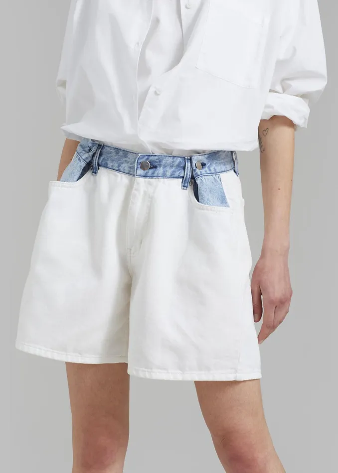 The Frankie Shop Bottoms Hayla Contrast Denim Shorts 8211 Off WhiteBlue 8211 Women