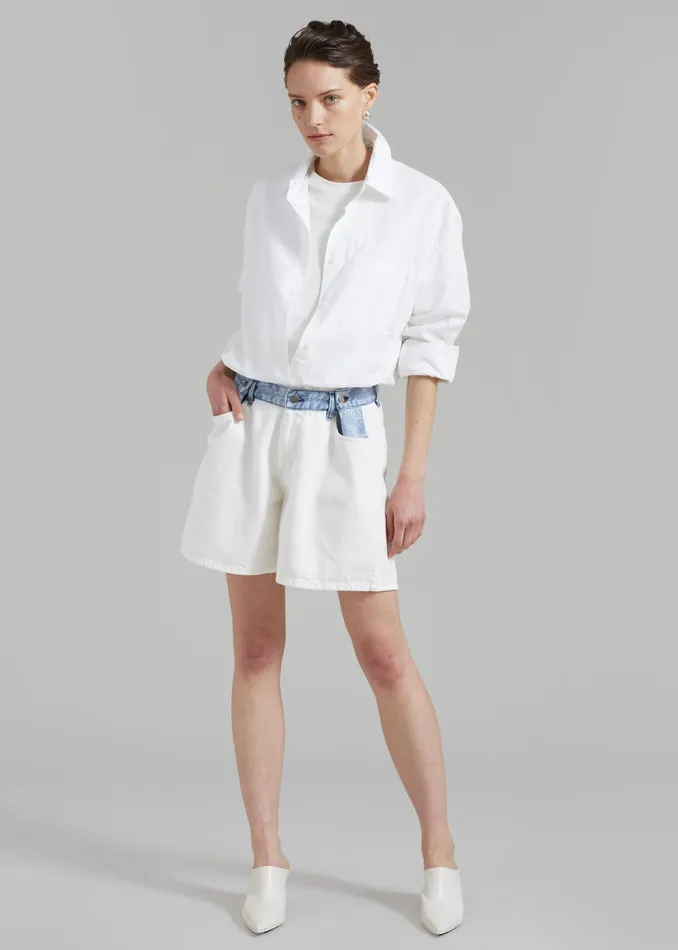 The Frankie Shop Bottoms Hayla Contrast Denim Shorts 8211 Off WhiteBlue 8211 Women