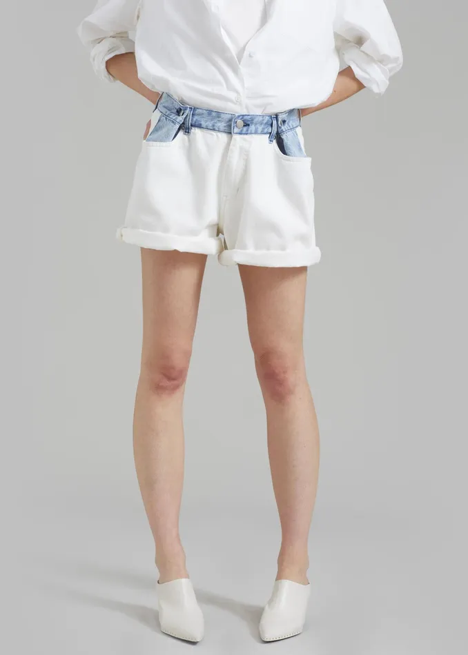The Frankie Shop Bottoms Hayla Contrast Denim Shorts 8211 Off WhiteBlue 8211 Women