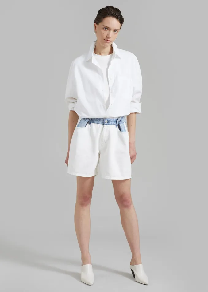 The Frankie Shop Bottoms Hayla Contrast Denim Shorts 8211 Off WhiteBlue 8211 Women